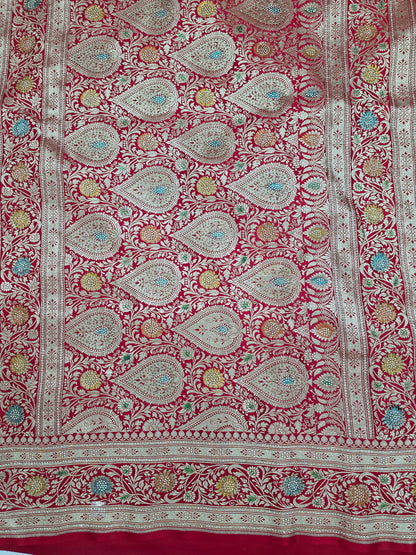 Red Zarkan swarovski Banarasi Katan Saree