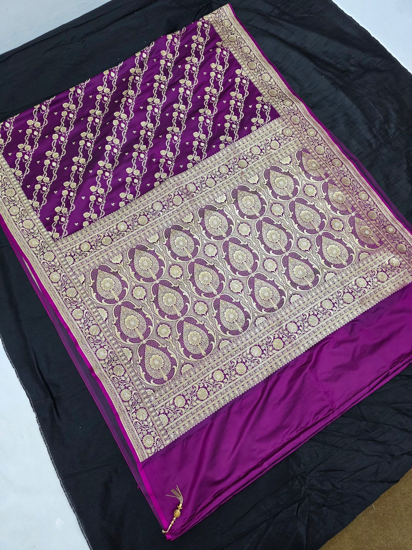 Purple Zarkan Swarovski Banarasi Katan Saree