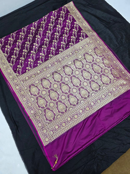 Purple Zarkan Swarovski Banarasi Katan Saree