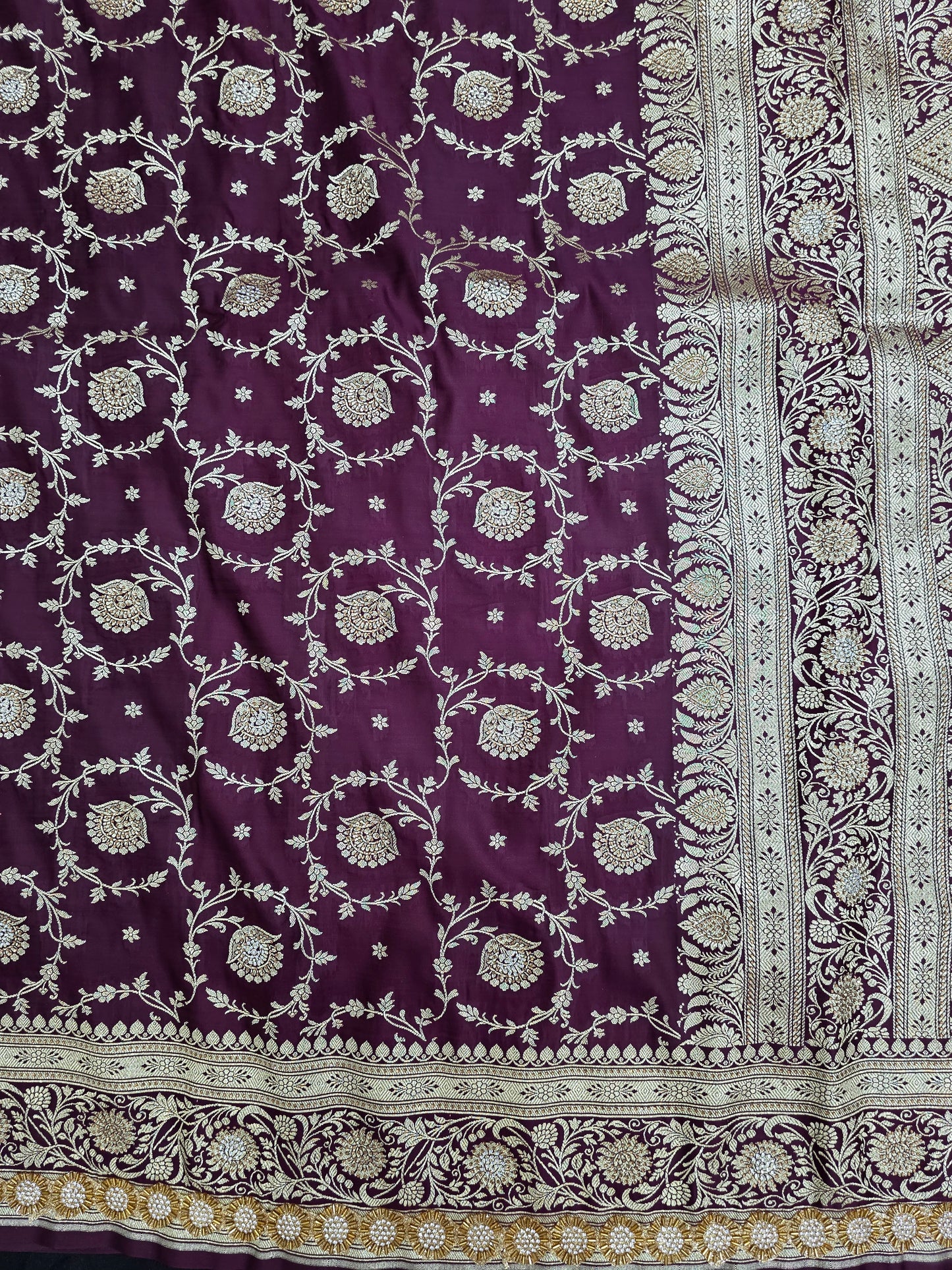 Wine Zarkan Swarovski Banarasi Katan Saree