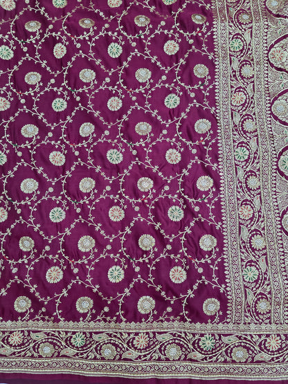 Wine Zardozi Zarkan Banarasi Saree
