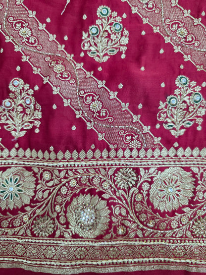 Maroon Zardozi Zarkan Banarasi Katan Saree