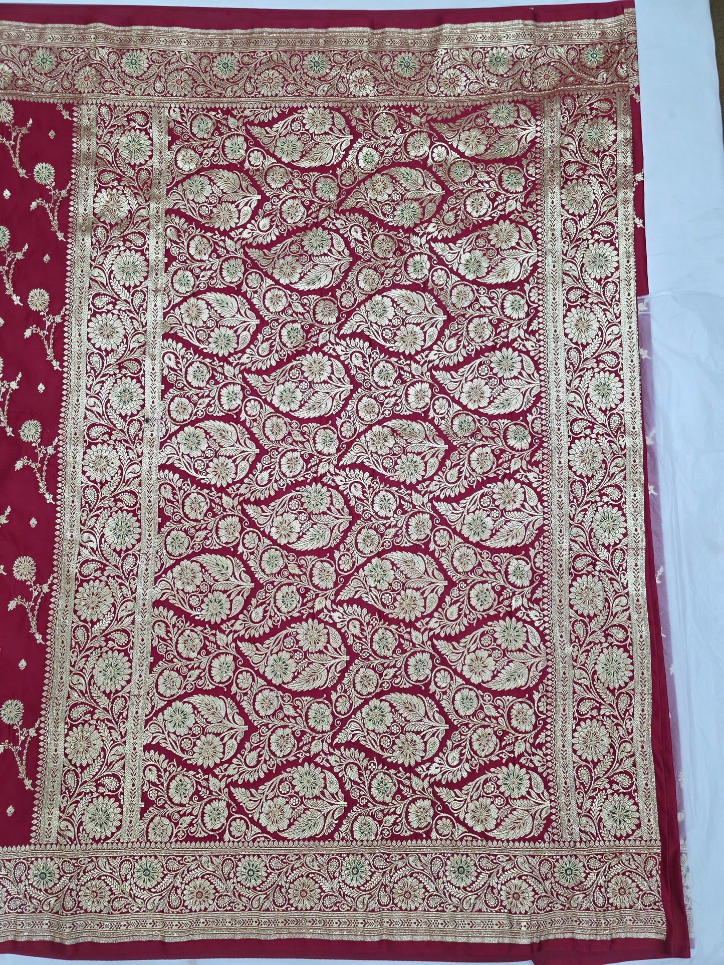 MAROON Zardozi Moti Banarasi Saree