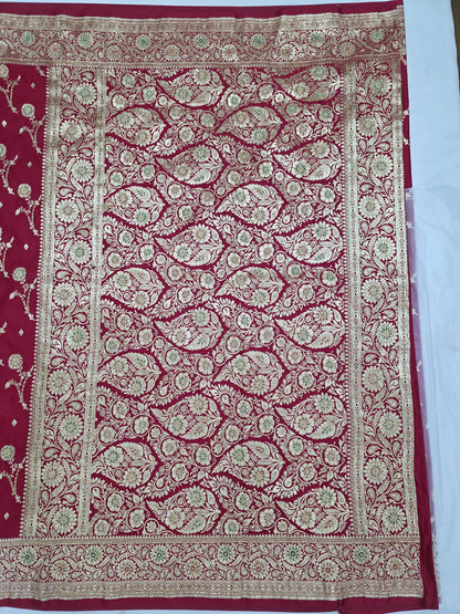 MAROON Zardozi Moti Banarasi Saree