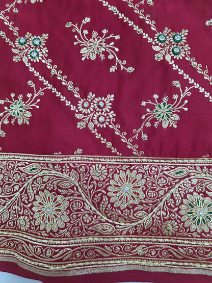 Maroon Zardozi Zarkan Banarasi Saree