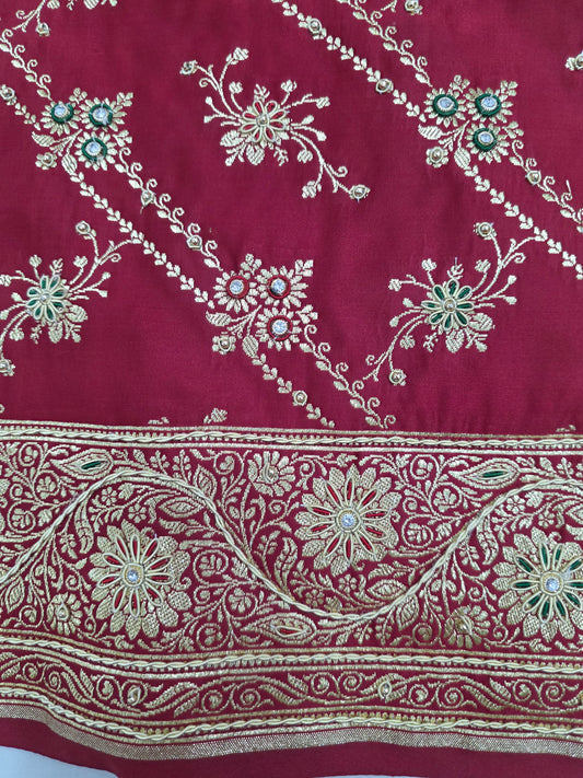 Maroon Zardozi Zarkan Banarasi Saree