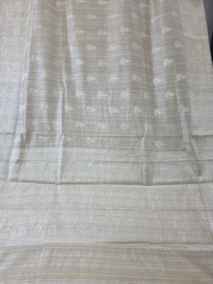 Cream Banarasi Ghicha Silk Saree