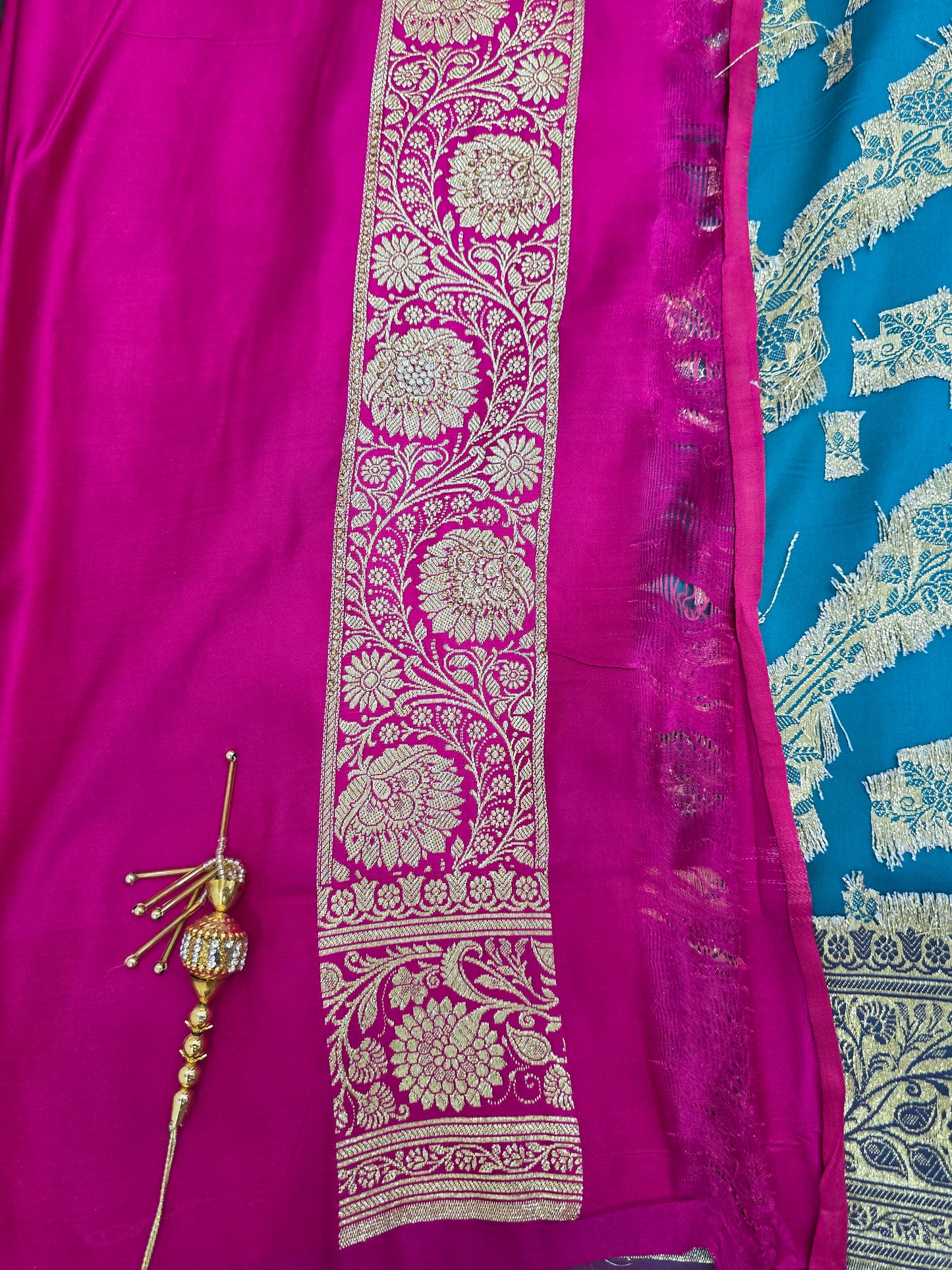 Blue Zarkan Swarovski Banarasi Katan Saree