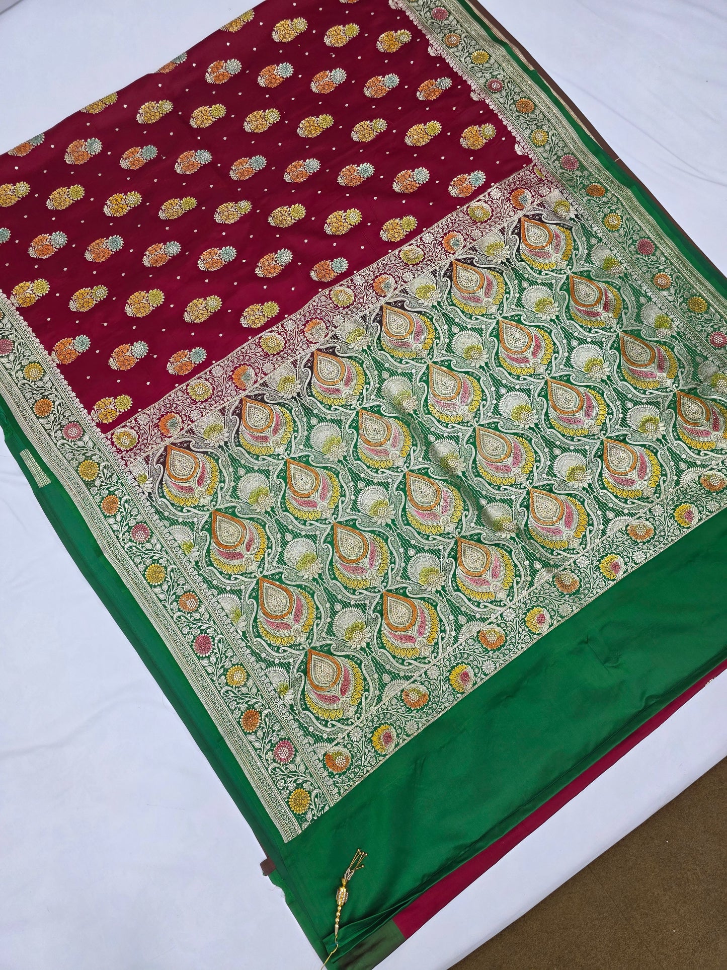 Maroon Mina Kari Zarkan Swarovski Banarasi Saree