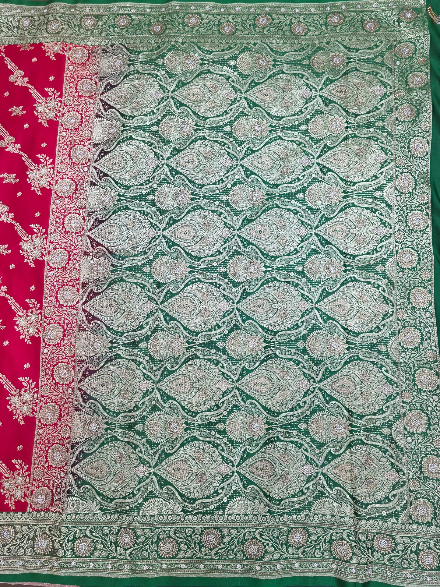 Red Zarkan Swarovski Banarasi Katan Saree