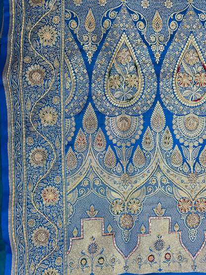 Blue Zardozi Zarkan Banarasi Katan Saree