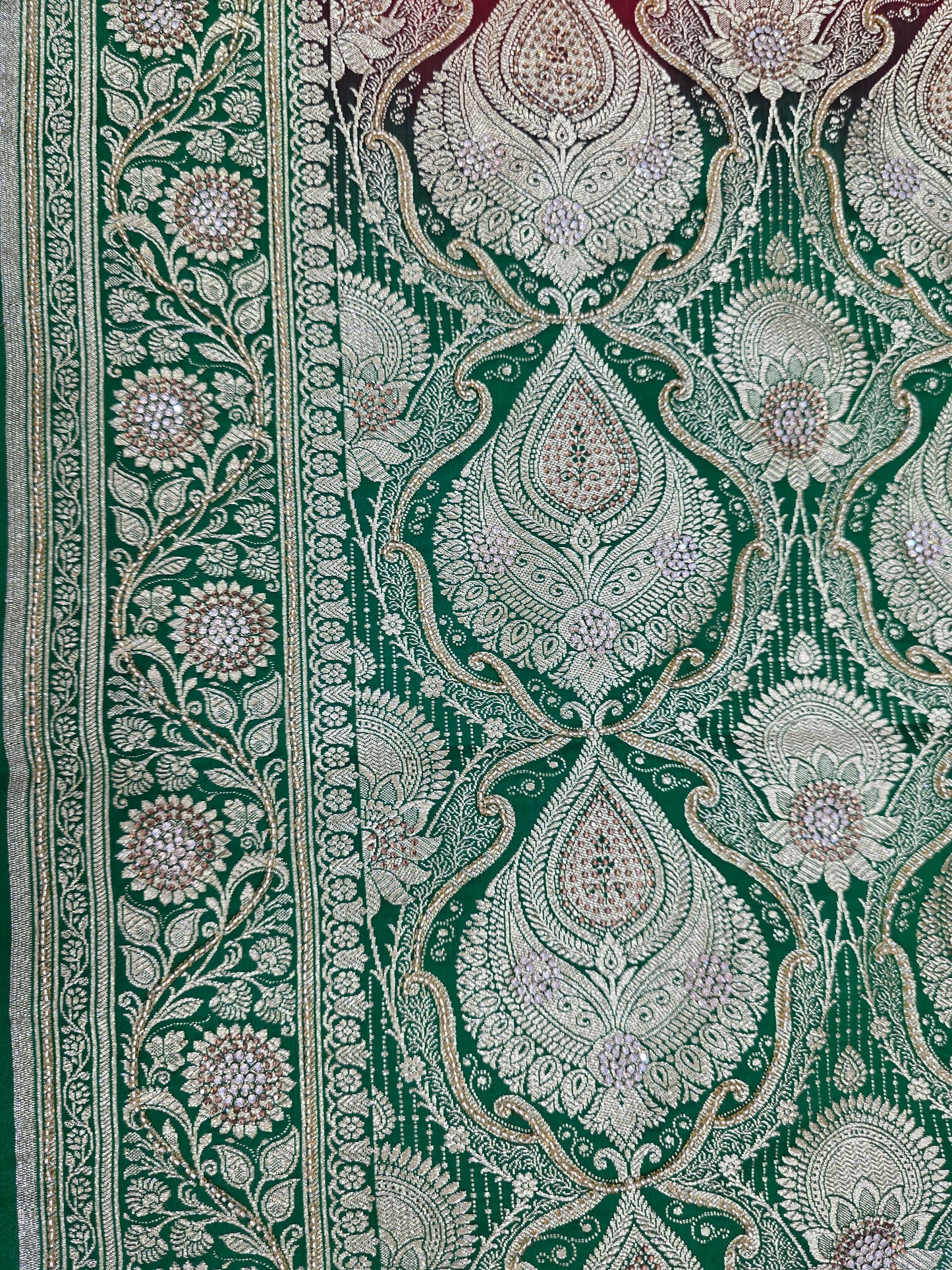 Red Zarkan Moti Banarasi Saree