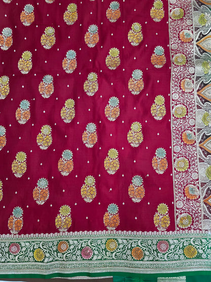 Maroon Mina Kari Zarkan Swarovski Banarasi Saree