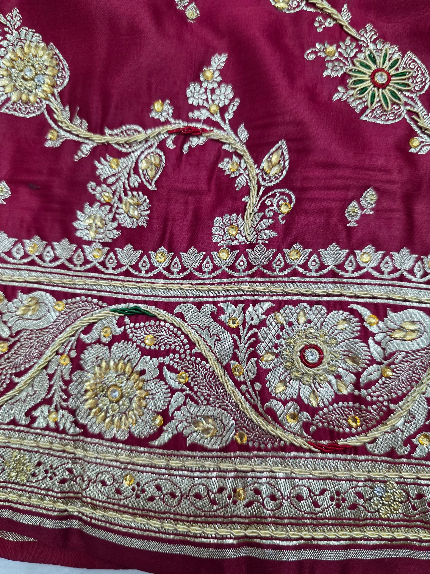 Maroon Zardozi Stone Banarasi Saree