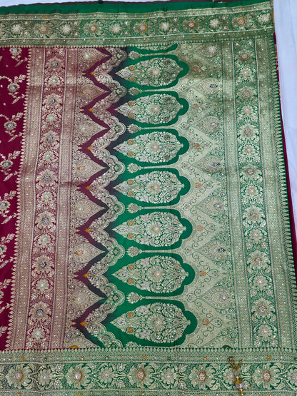 Maroon Zardozi Zarkan Banarasi Saree