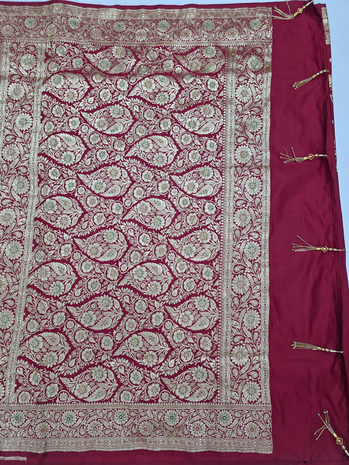 Maroon Zardozi Moti Katdana Banarasi Saree