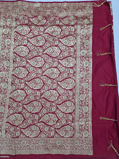 Maroon Zardozi Moti Katdana Banarasi Saree