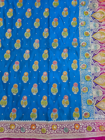 Firozi Blue Mina Kari Zarkan Swarovski Banarasi Saree