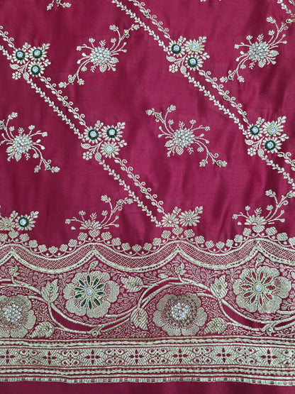 MAROON ZARDOZI ZARKAN BANARASI SAREE