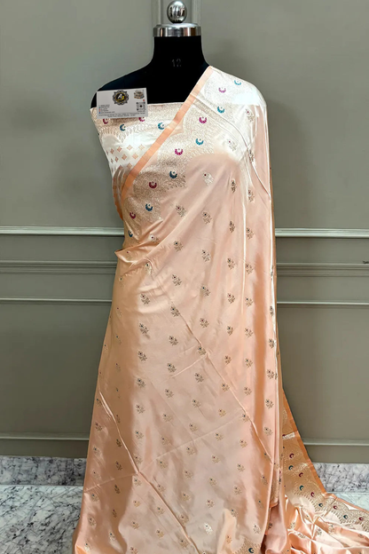 Peach Meenakari Banarasi Katan Saree
