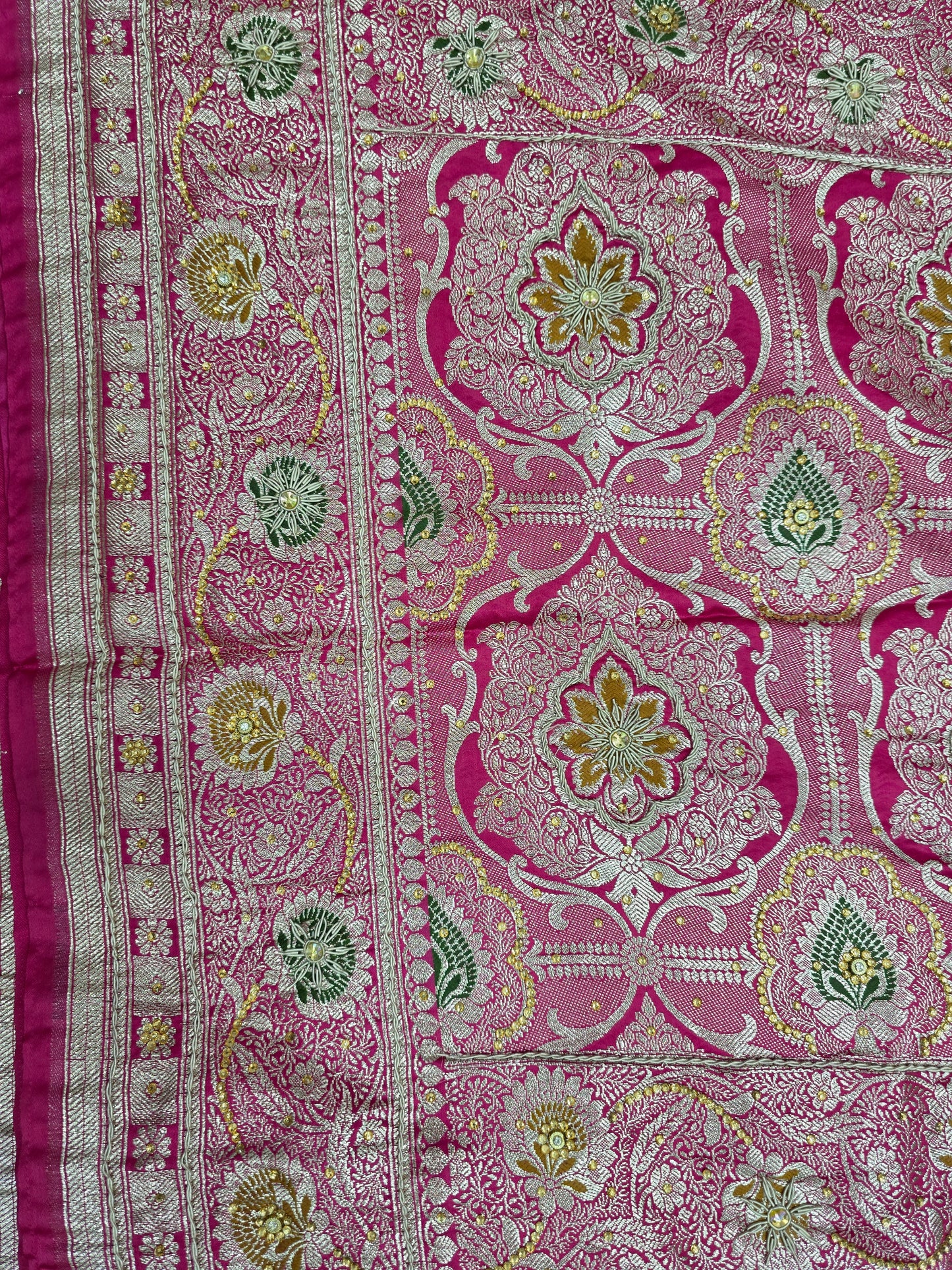 Strawberry Rani Pink Zardozi Zarkan Banarasi  Katan Saree
