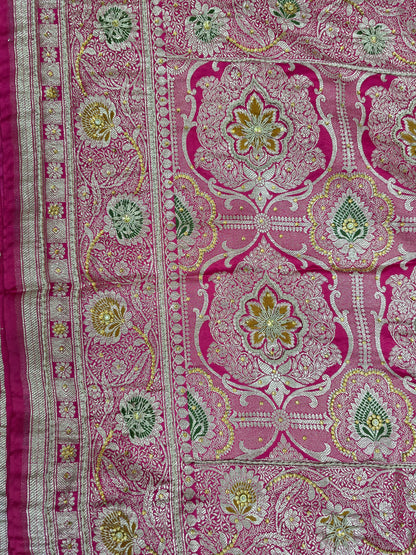 Strawberry Rani Pink Zardozi Zarkan Banarasi  Katan Saree