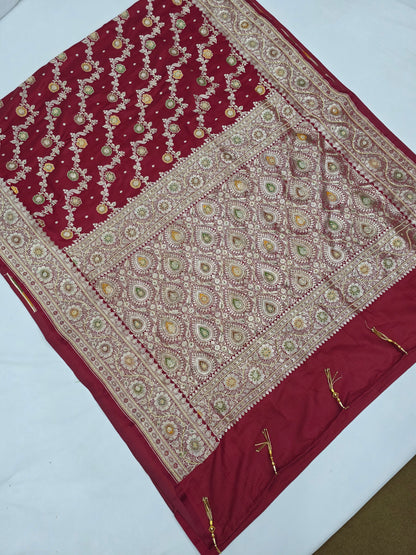 Maroon Zardozi Zarkan Banarasi Saree