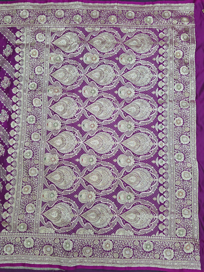 Purple Zardozi Zarkan Banarasi Katan Saree
