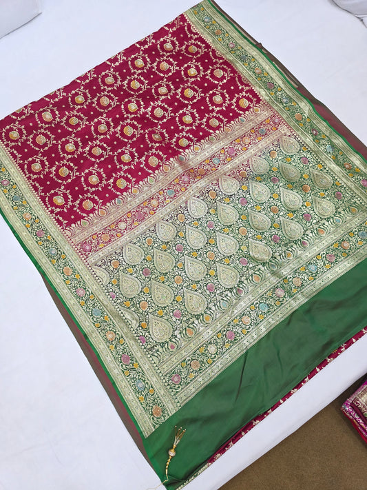 Maroon Zarkan Swarovski Banarsi Katan Saree