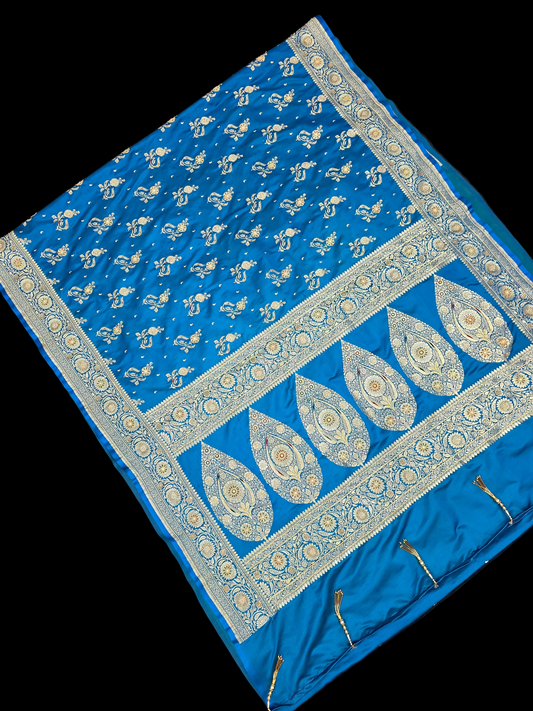 Blue Zardozi Zarkan Banarasi Katan Saree