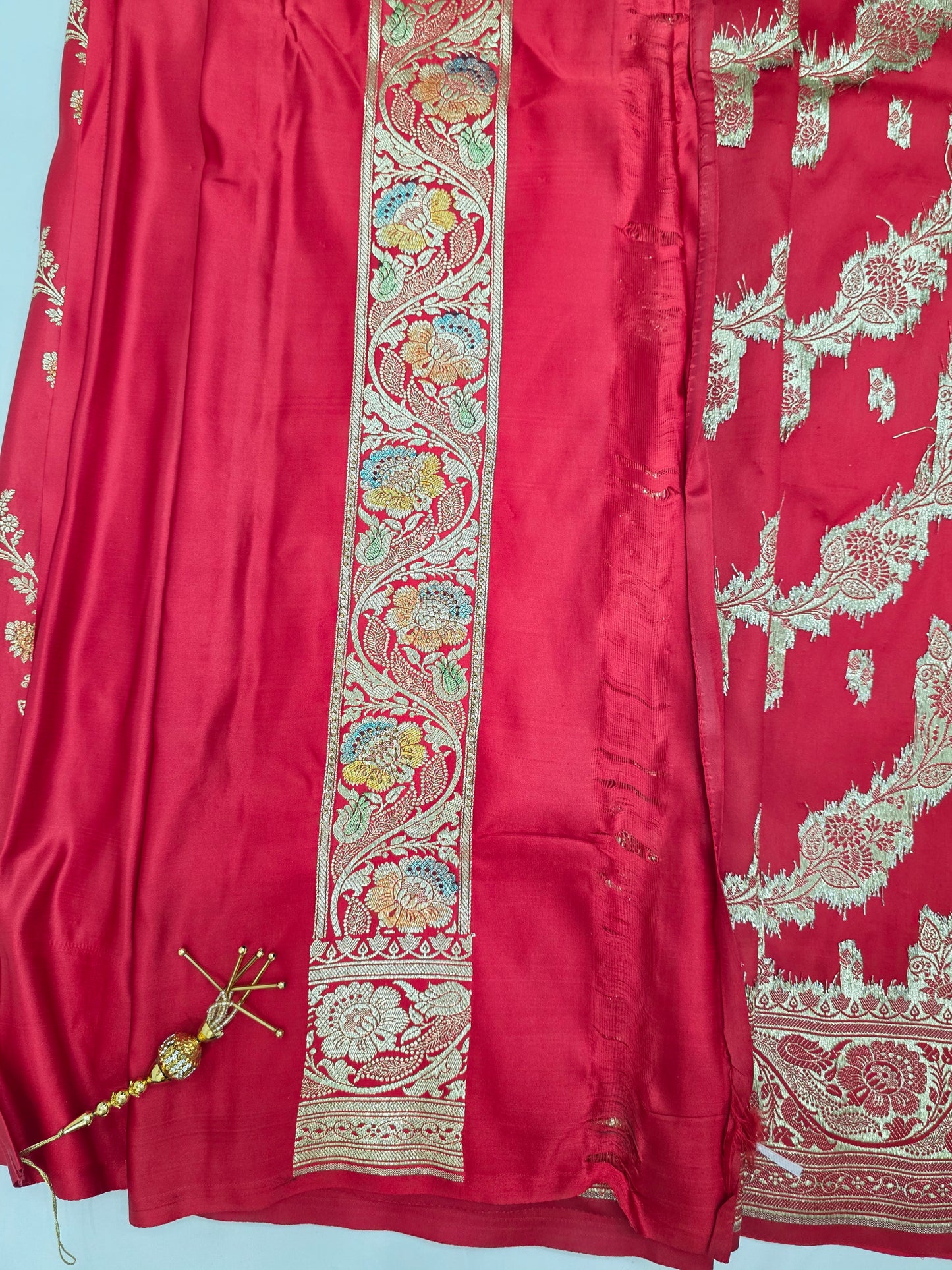Red Zarkan Swarovski Banarsi Katan Saree