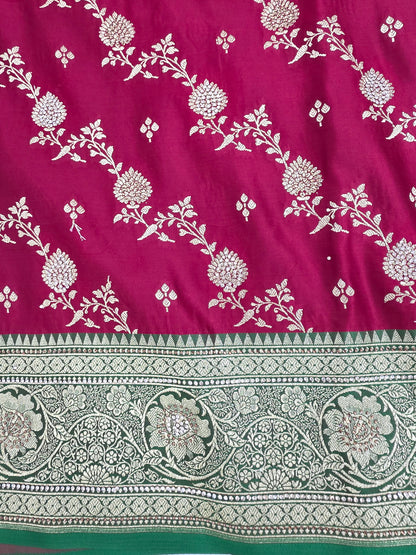 Maroon Zarkan Swarovski Banarasi Saree