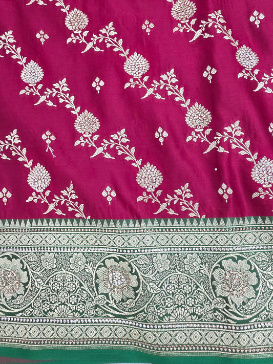 Maroon Zarkan Swarovski Banarasi Saree