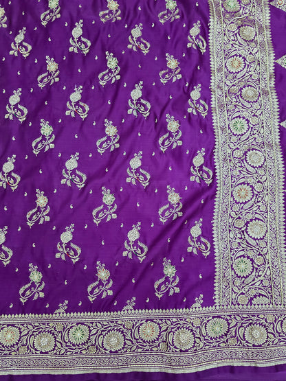 Purple Zardozi Zarkan Banarasi Katan Saree