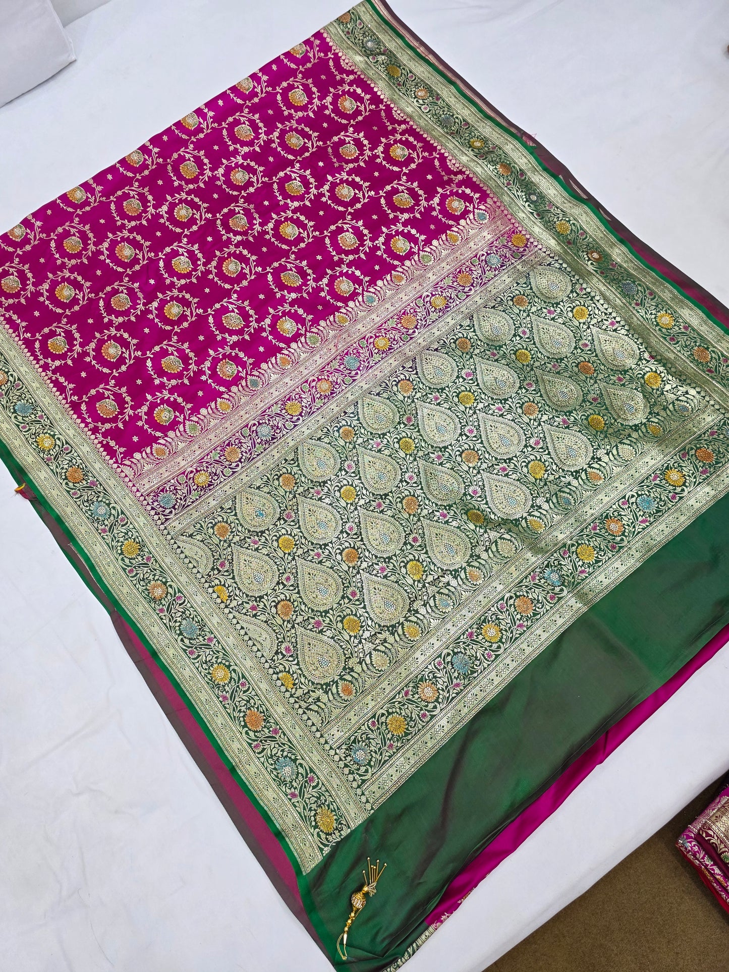 Pink Zarkan Swarovski Banarsi Katan Saree