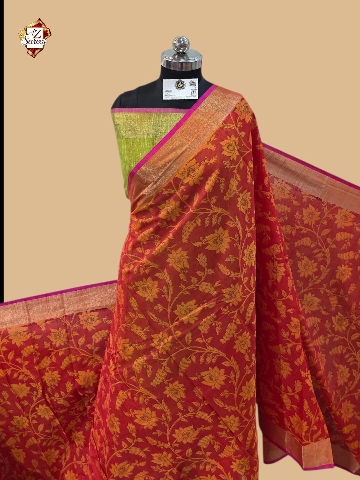 Orange Banarasi Printed Saree