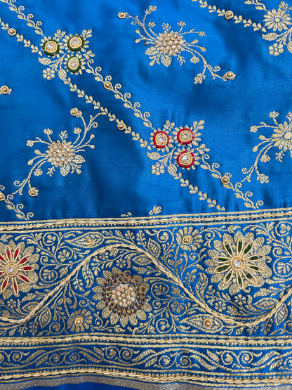 Blue Zardozi Zarkan Banarasi Katan Saree
