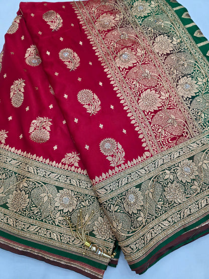 Red Zarkan kutdana Banarasi Silk Saree