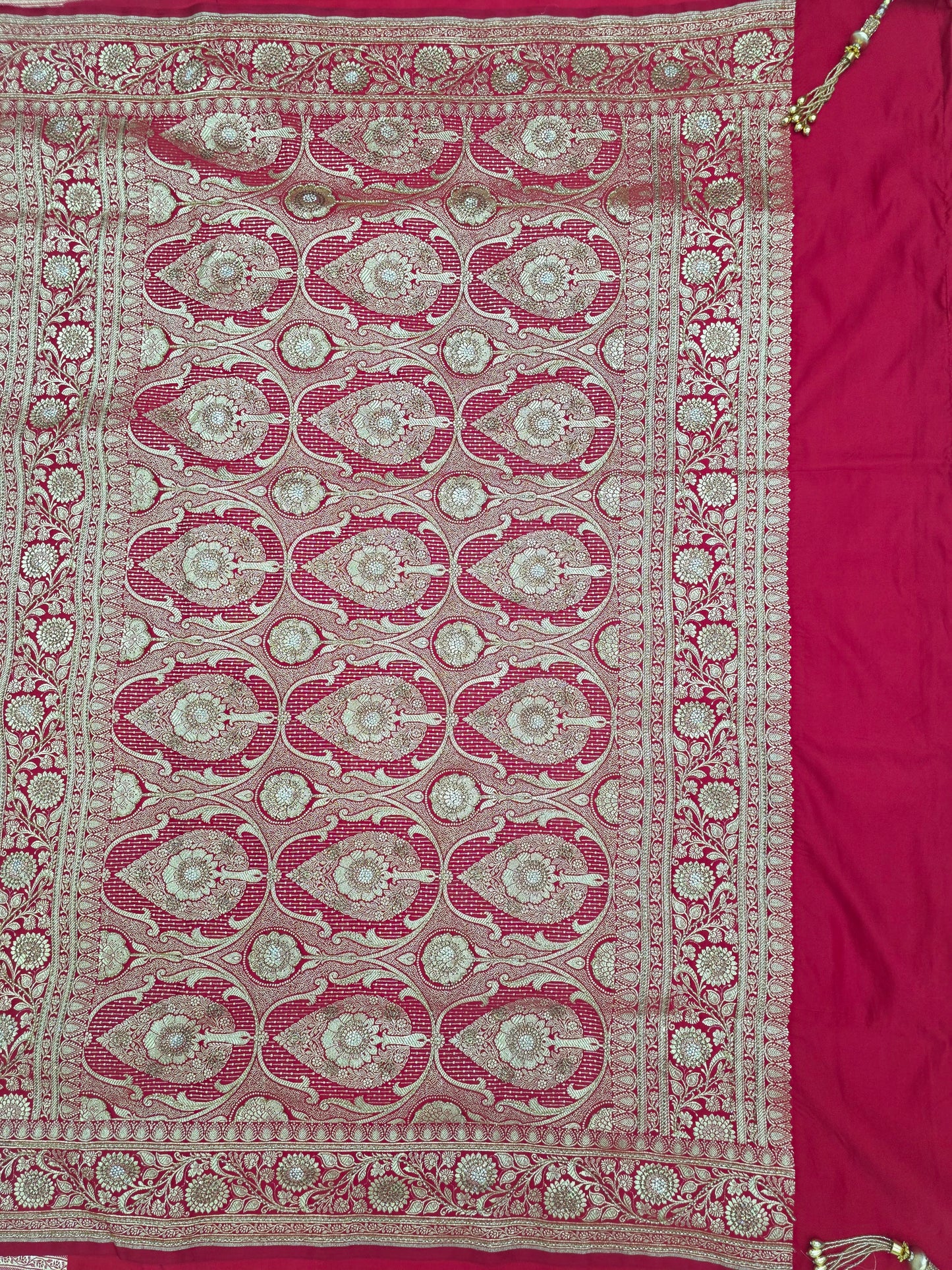 Red Zarkan Moti Banarasi Silk Saree