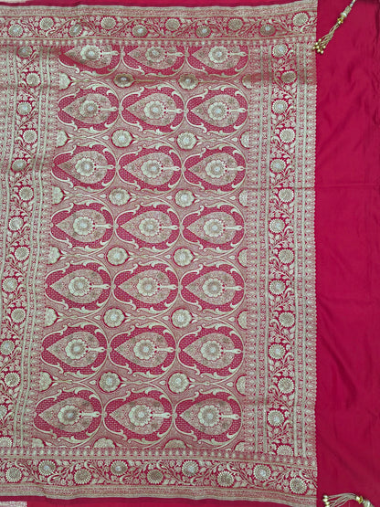 Red Zarkan Moti Banarasi Silk Saree