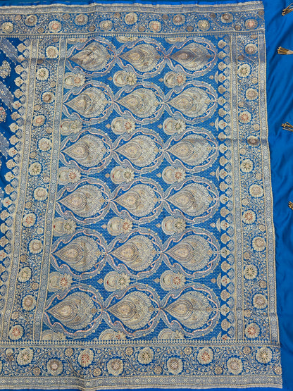 Blue Zardozi Zarkan Banarasi Katan Saree