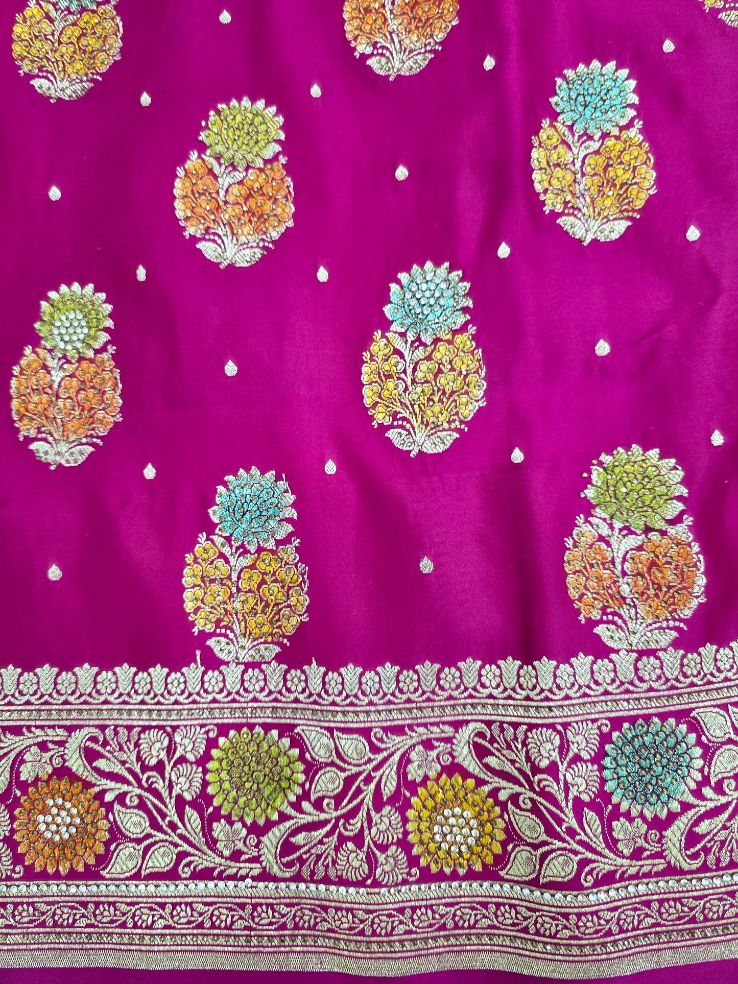 Rani Mina Kari Zarkan Swarovski Banarasi Saree