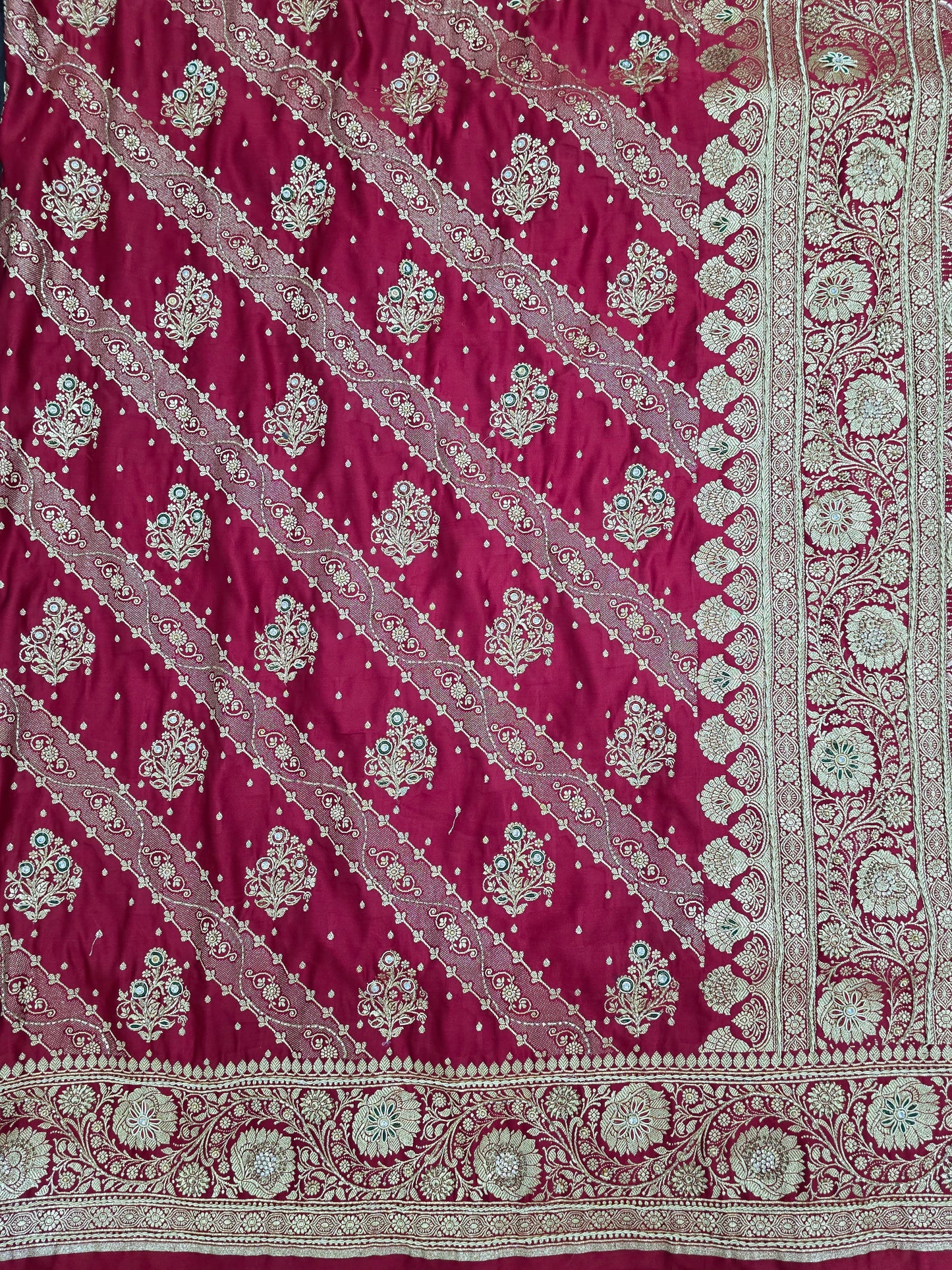 Maroon Zardozi Zarkan Banarasi Katan Saree