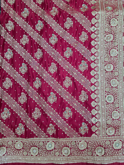 Maroon Zardozi Zarkan Banarasi Katan Saree