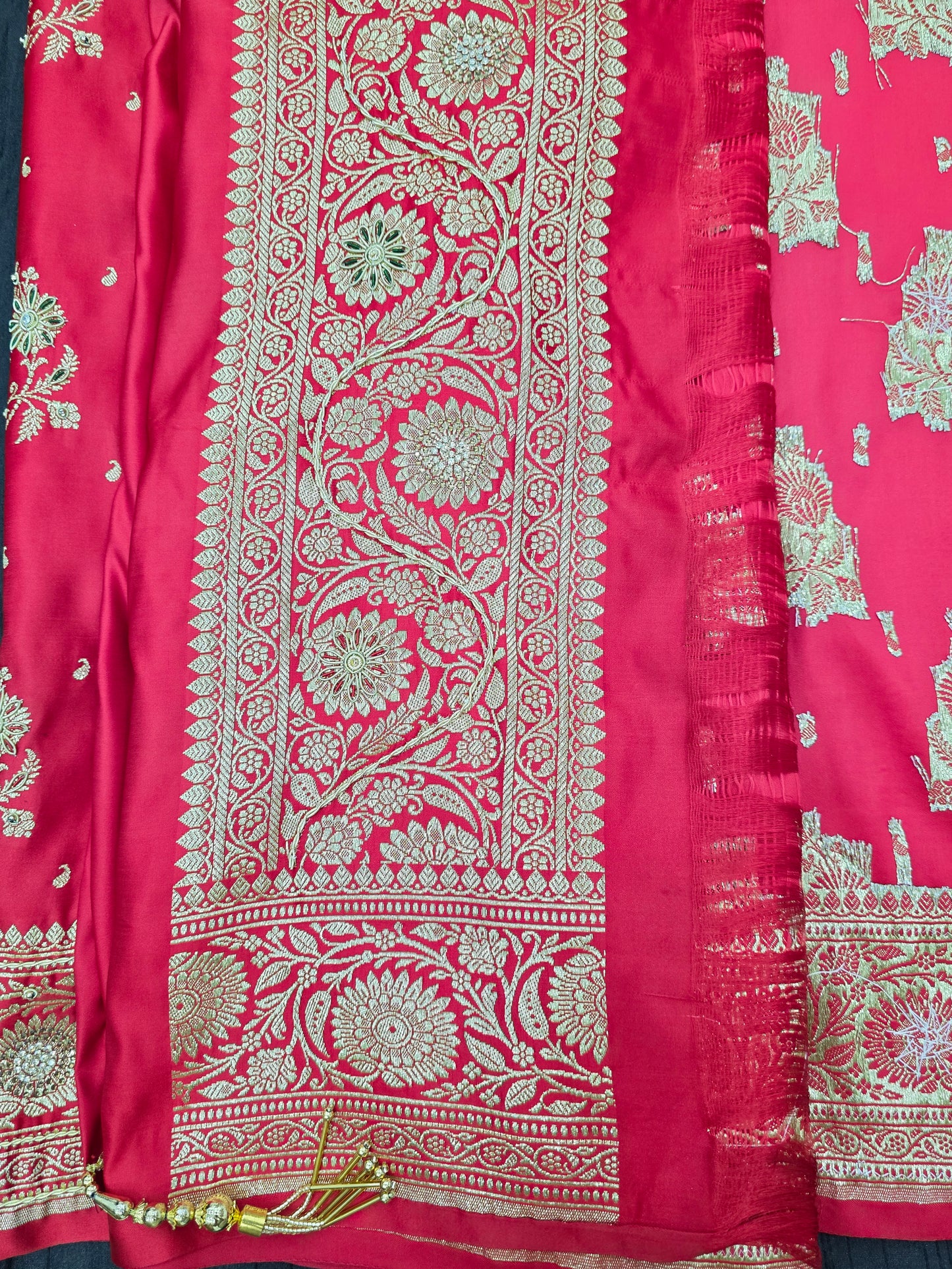 Red Zardozi Zarkan Banarasi Katan Saree