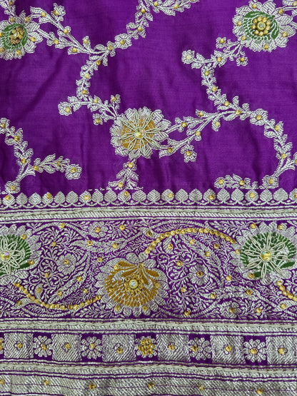 Purple Zardozi Zarkan Banarasi Katan Saree