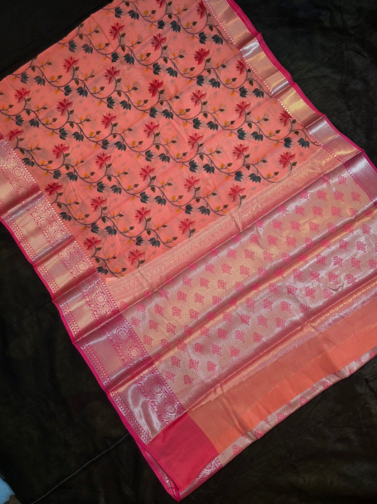 Peach Malti Printed Banarasi Silk saree