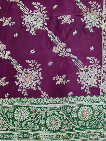 Wine Zardozi Zarkan Banarasi Katan Saree