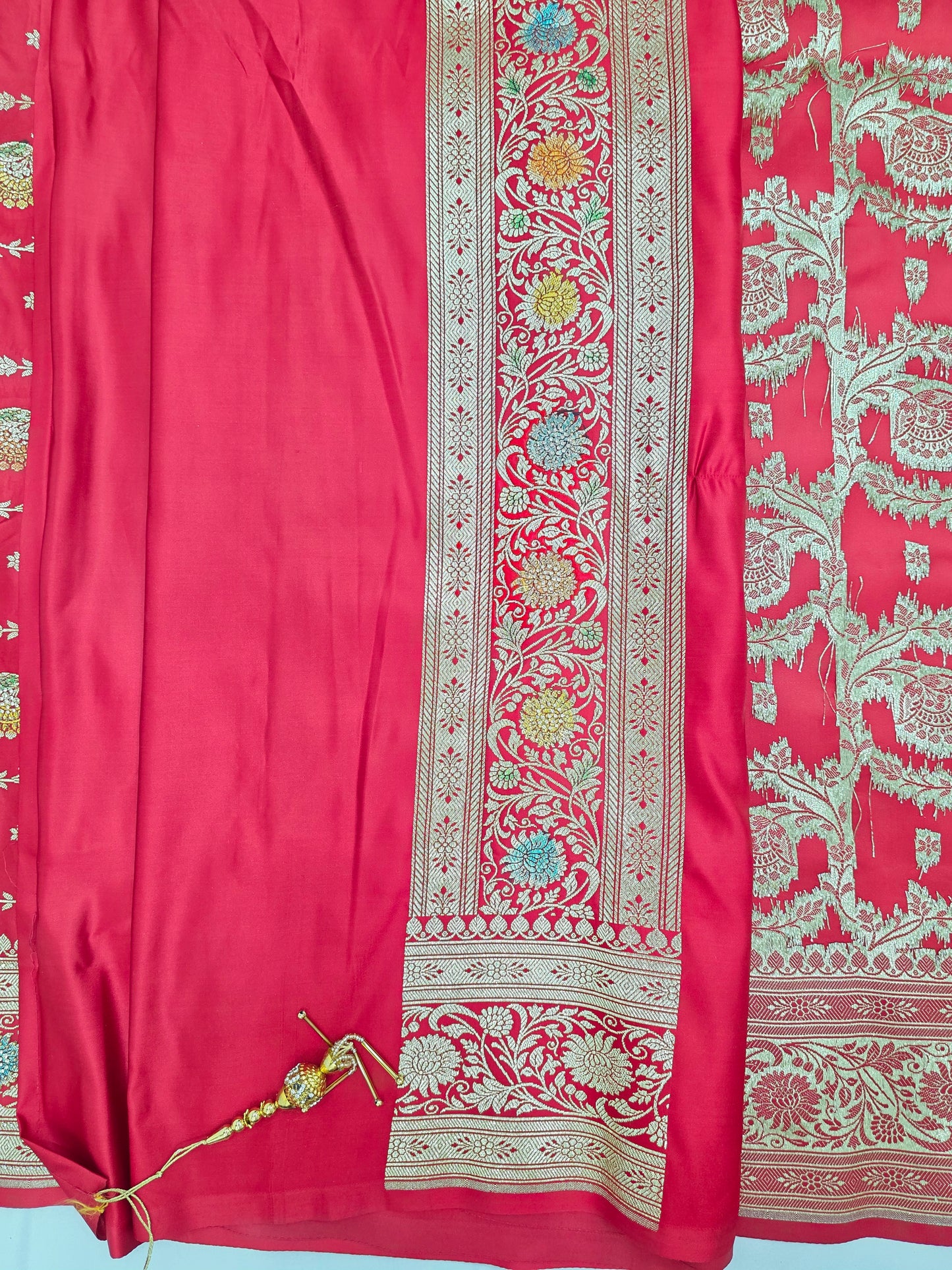 Red Zarkan swarovski Banarasi Katan Saree