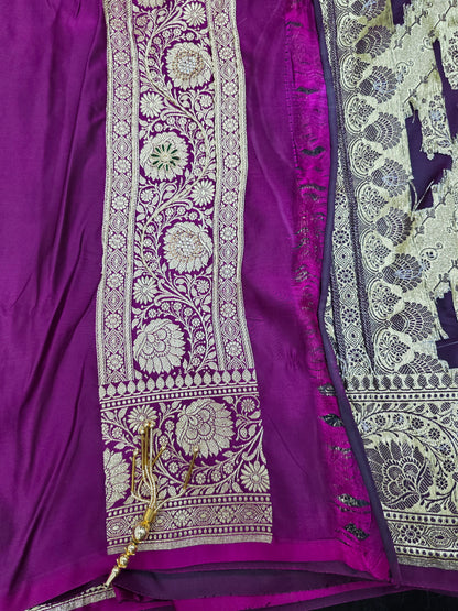 Purple Zardozi Zarkan Banarasi Katan Saree